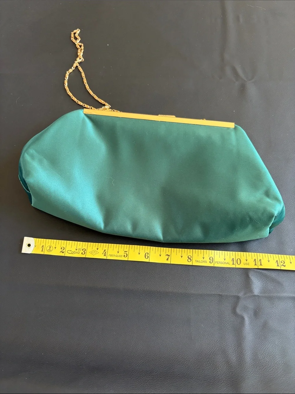 Brides by the Sea Emerald Green Satin Evening Clutch Gold Chain